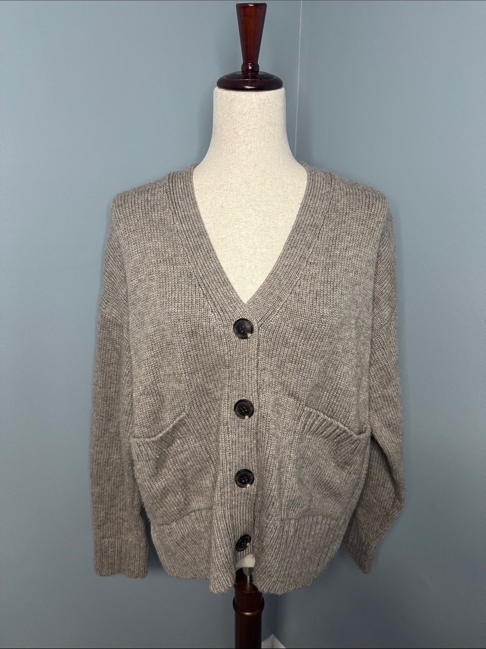 Cozy V-Neck Button Front Cardigan Sweater - Gray